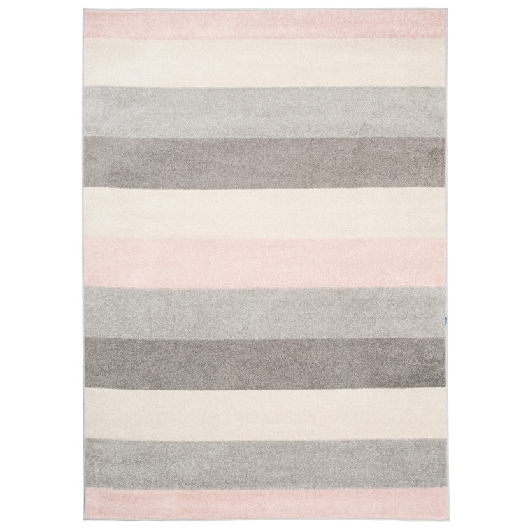 17 Stories Jobka Flatweave Grey/Pink Rug Wayfair.co.uk